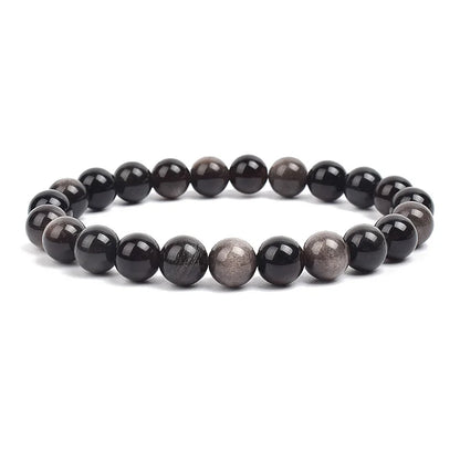 Natural Stone Bead Bracelet - Amethyst Crystal Quartz Aquamarine Jade Agate Elastic Bangle Jewelry for Women & Men