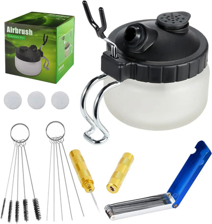 Joystar Airbrush Cleaning Kit – Complete Spray Gun Cleaning Tool Set with Needles, Nozzle Brushes & Glass Cleaning Pot Holder Bottle