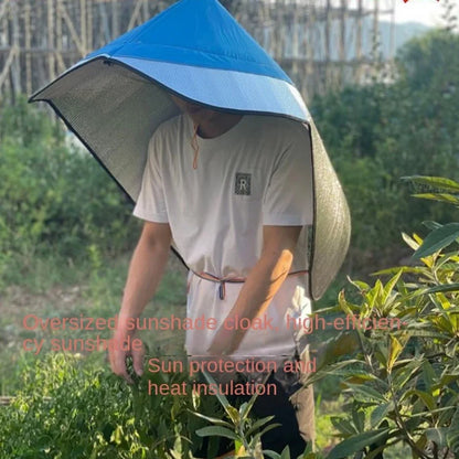 Sun & Rain Hooded Cape – Breathable UV Protection Wide Brim Hat with Neck Cover for Farming & Gardening