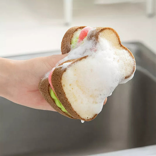 Cute Toast-Shaped Dishwashing Sponges - Washable Scrubber Tools for Pots, Sandwich Type Dishcloth Kitchen Cleaning Towel
