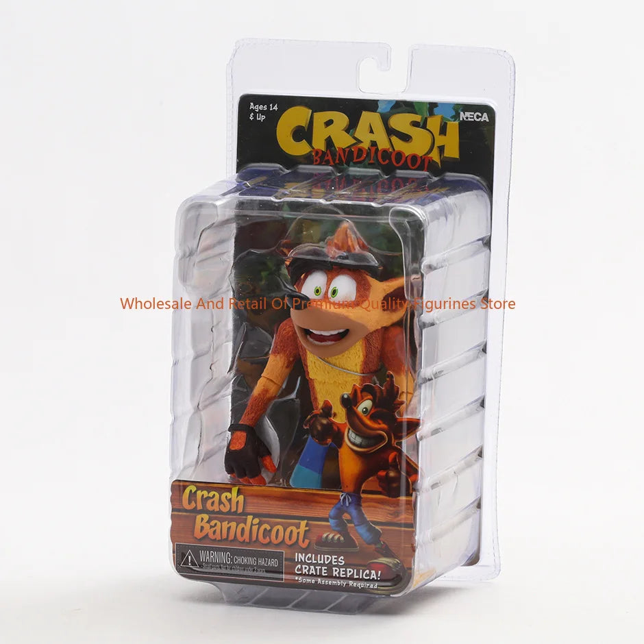 NECA Crash Bandicoot Action Figure with Crate Replica Model Toy - Collectible Game Character Display Figure