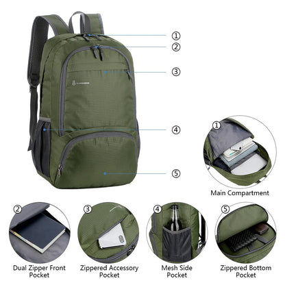 Lightweight Foldable Backpack - Waterproof Packable Daypack for Men & Women, Outdoor Travel, Hiking, Cycling & Camping Shoulder Bag