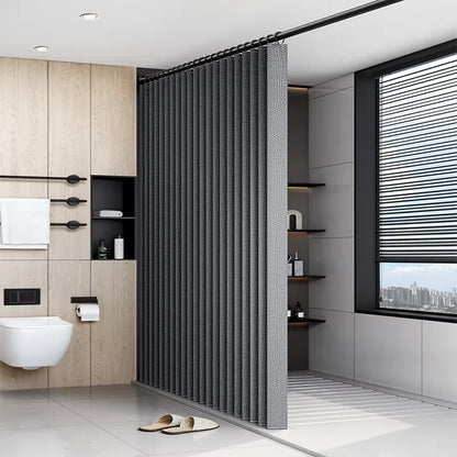 Foldable Waterproof Shower Curtain - Bathroom Partition with Hooks for Dry & Wet Separation