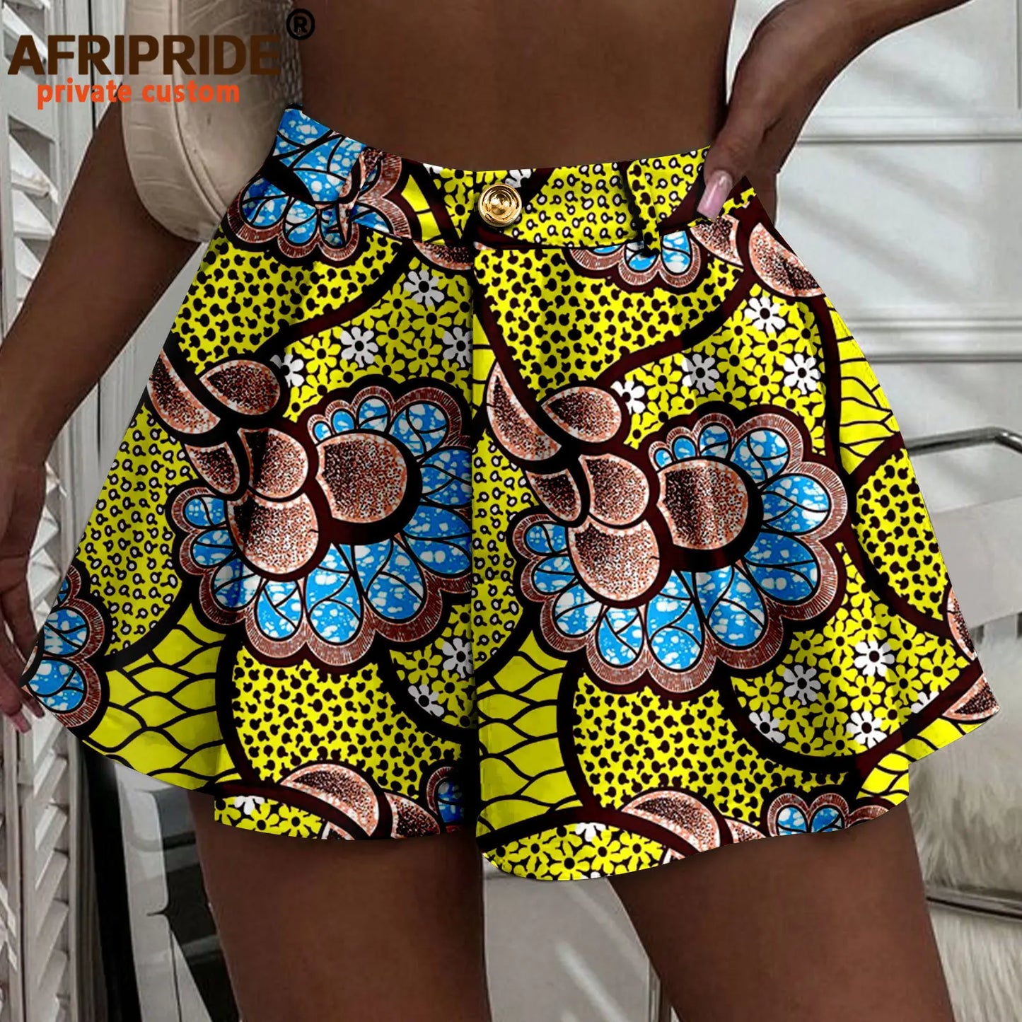 Women's Running Shorts - High Waist Elastic Athletic Shorts with Pockets Ankara Print