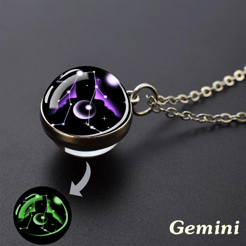Luminous Zodiac Constellation Necklace – Starry Sky Glass Ball Pendant for Men & Women, 12 Astrology Signs Gift