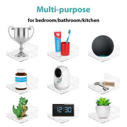 Adhesive Floating Shelf – Wall-Mounted Clear Plastic Shelf for Small Items, Soundbar & Smart Speaker, No Drilling