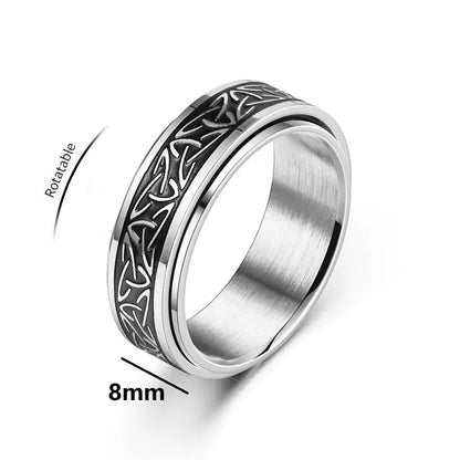 Viking Celtic Knot Rune Ring for Men - Rotating Stainless Steel Anti-Stress & Anxiety Relief Spinning Ring (Anillo Antiestres)