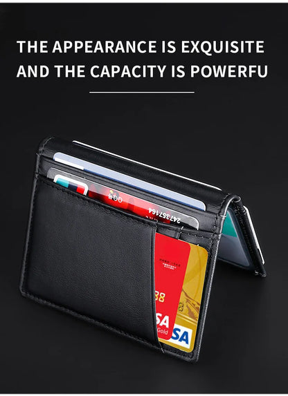 YUECIMIE Super Slim Leather Wallet – Genuine Mini Credit Card Holder, Thin Soft Purse for Men