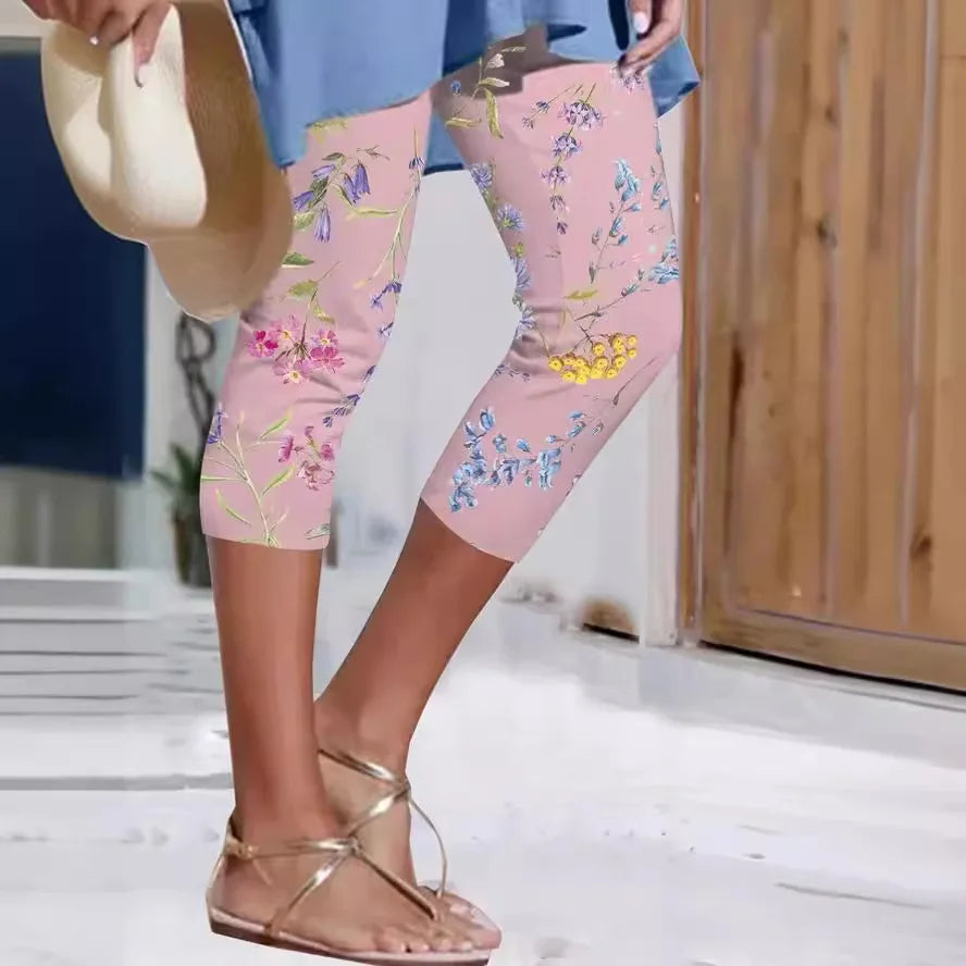 Women's Printed Capri Leggings - Slim-Fit Casual Summer Cropped Pants