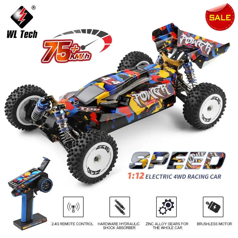 New WLtoys 124007 1/12 Brushless RC Car — 4WD 75KM/H Off-Road Drift with 2.4G One-Hand Remote, Racing Toy for Kids & Boys Gift