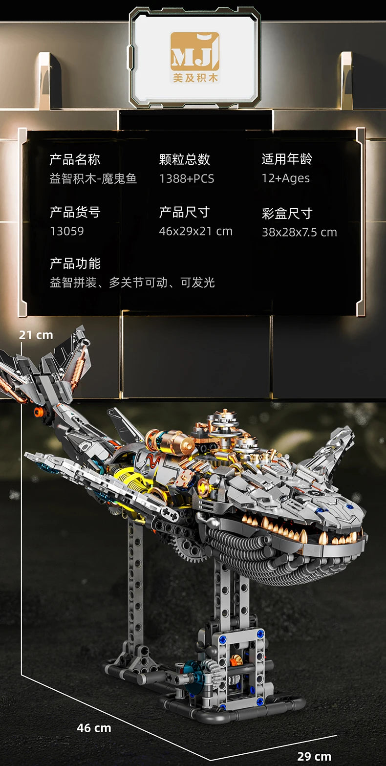 1388+ PCS Mechanical Whale Building Blocks – STEM Sea Life Model with Lights for Kids & Children’s Gifts