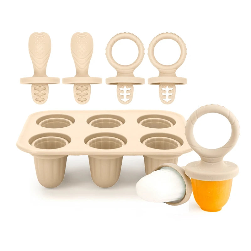 4/6 Cavity Baby Teething Ice Cream Mold – Silicone Freezing Milk Popsicle Stick Maker for DIY Homemade Summer Treats & Kitchen Use
