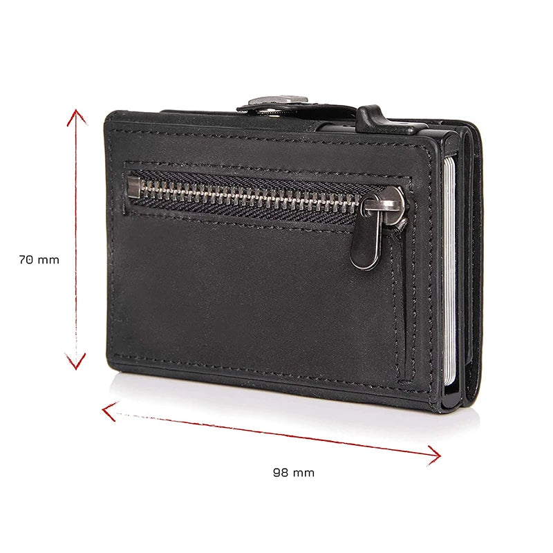 Pop-Up Credit Card Case with RFID Protection – Genuine Leather Wallet for Men & Women, Compartment for Notes and Coins