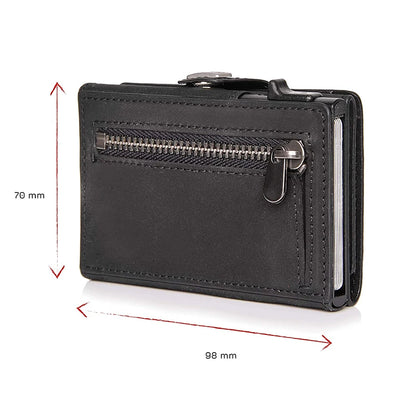 Pop-Up Credit Card Case with RFID Protection – Genuine Leather Wallet for Men & Women, Compartment for Notes and Coins