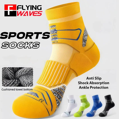 Professional Marathon Running Socks for Men – Thick Towel Bottom Sports Socks for Cycling & Basketball – Odor Control & Sweat Absorption Athletic Wear