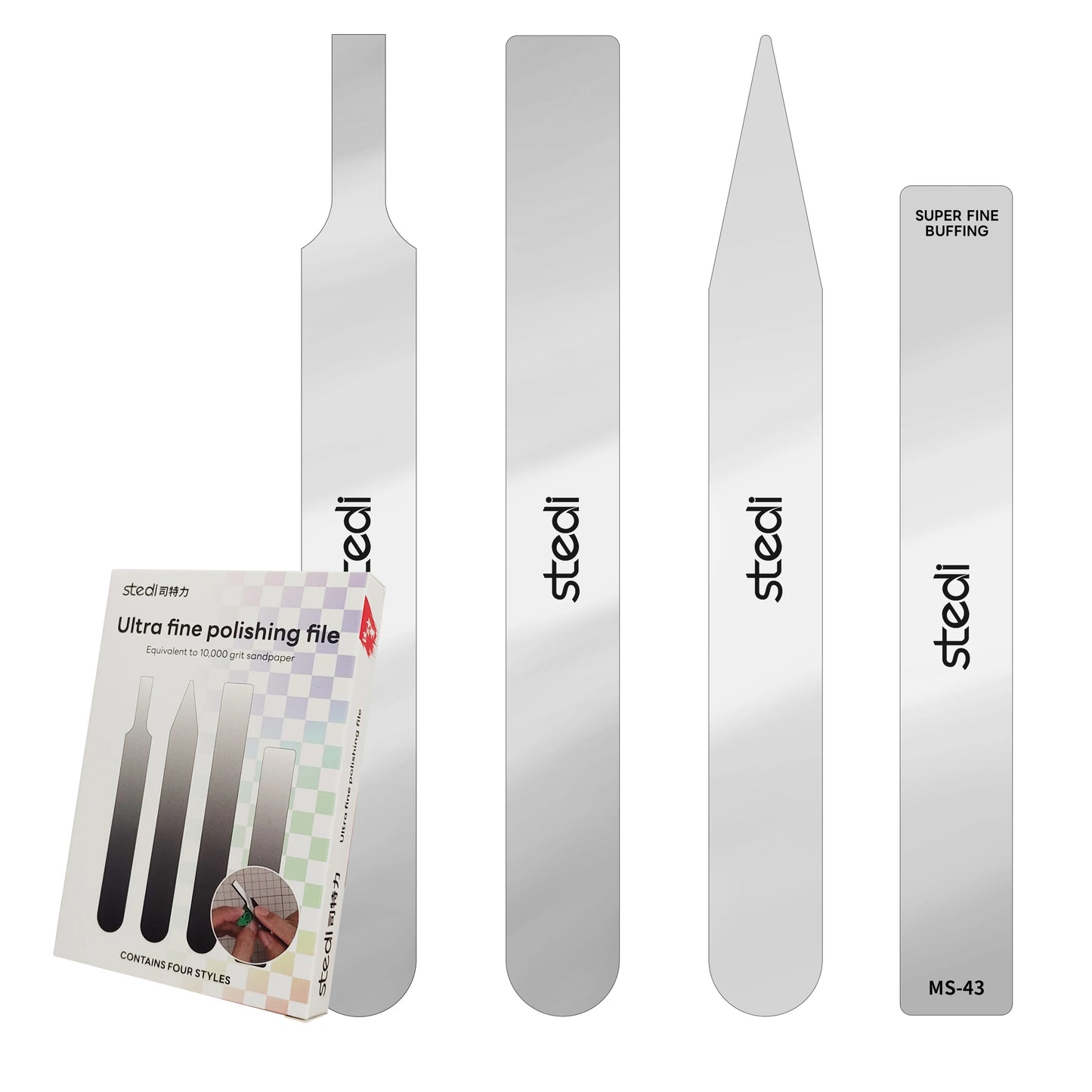 Stedi Model Polishing Tools – 4 PCS #10000 Grit Glass Files for Plastic Gundam Models, Precision Mirror Grinding