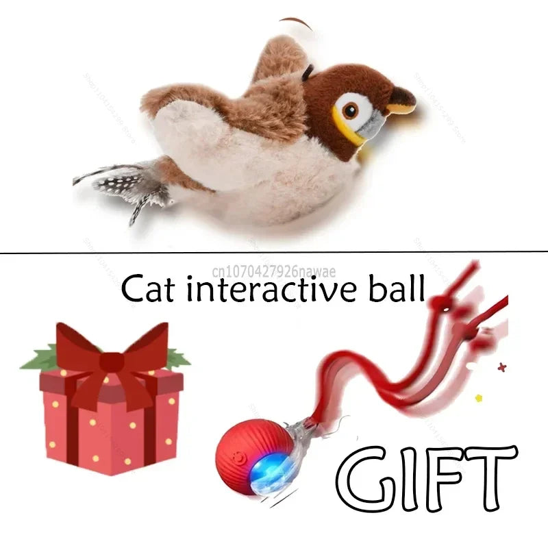 Interactive Cat Toy – Rechargeable Electric Chirping Bird with Flapping Wings & Catnip, Touch-Activated Plush for Cats