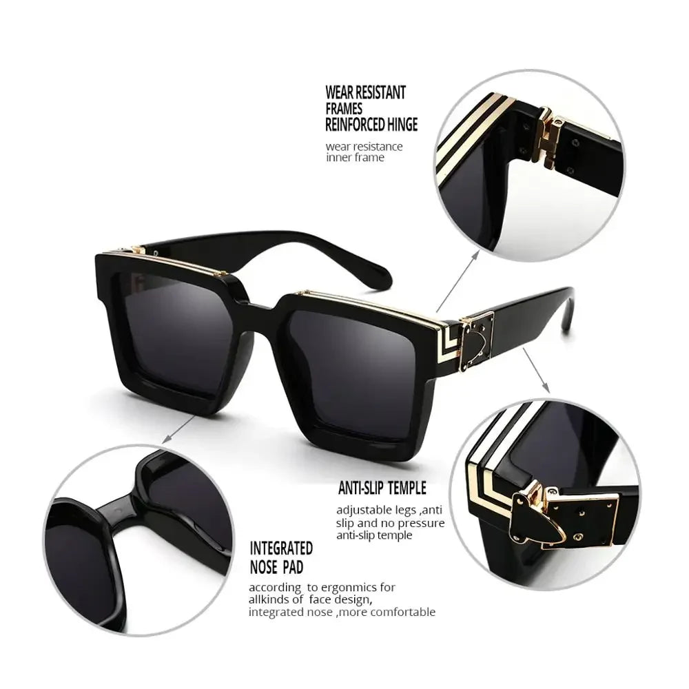 Luxury Designer Square Oversized Sunglasses — UV400 Fashion Thick Frame for Men & Women