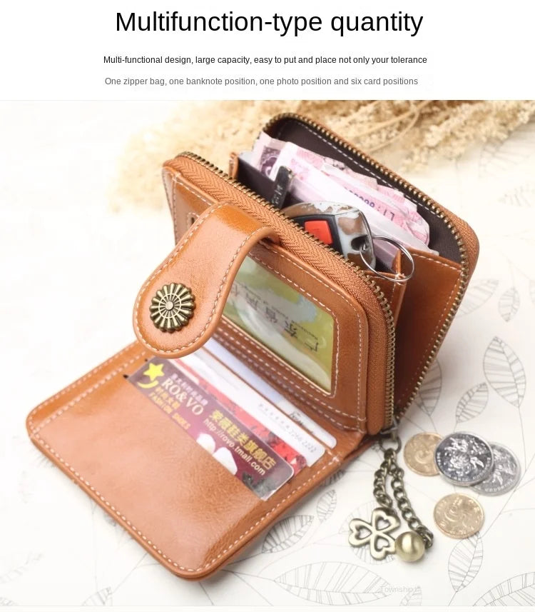 Women’s PU Leather Wallet — Short Hasp Coin & Card Holder, Small Money Bag Clutch in Blue & Red
