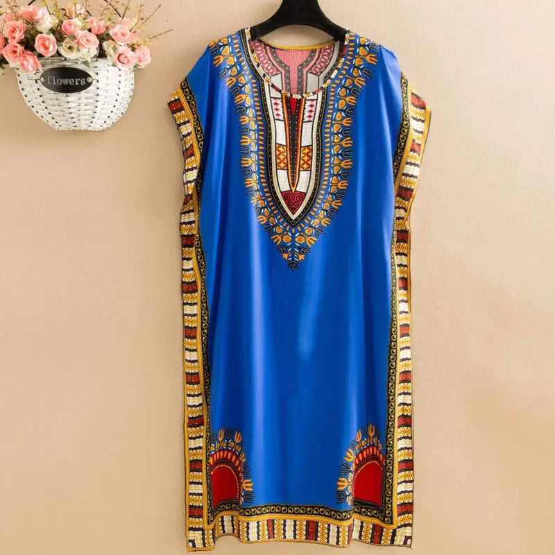 Fdfklak Ethnic Style Nightdress - Mid-Length Sleeveless Summer Sleepwear Loose Beach Nightgown for Women