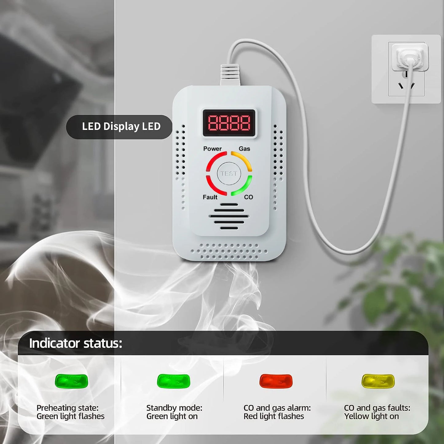 Natural Gas and Carbon Monoxide Detector - Combustible Gas Leak Monitor for CO, LPG, Methane, Kitchen Safety