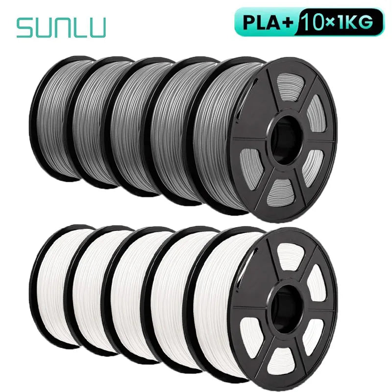 SUNLU 10KG 3D Printer Filament Set – 1.75mm PLA, PETG, PLA+ & Clear, 10 Rolls x 1KG Neatly Wound for 3D Printers & 3D Pens