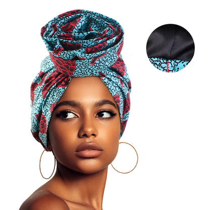 African Satin Lined Turban Cap - Floral Print Big Flower Headwrap Bonnet for Women Muslim Headscarf Beanie Hat