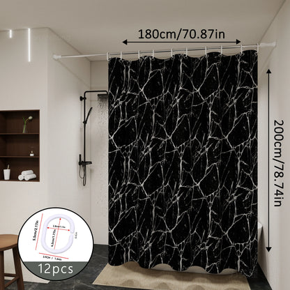 Black Marble Shower Curtain - Stylish Bathroom Partition & Toilet Privacy Curtain