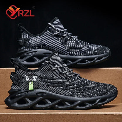 YRZL Men & Women Sports Running Shoes – Black Breathable Mesh Jogging Sneakers with Lightweight Shock Absorption
