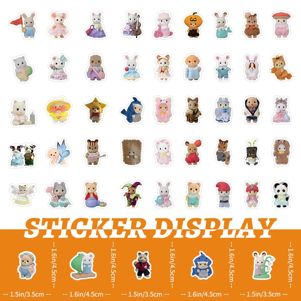 100/200pcs Calico Critters Stickers — Waterproof Cartoon Decals for Laptops, Scrapbooks, Skateboards & Kids’ Decor