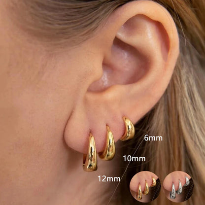 2pcs Stainless Steel Huggie Hoop Earrings – Minimalist Gold Round Circle Tiny 6/10/12mm Unisex Punk Rock Jewelry Set