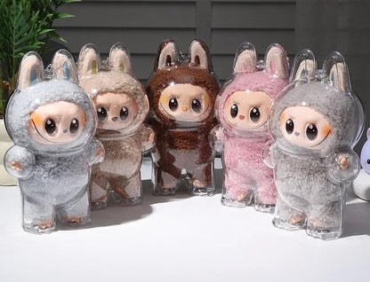 Labubu Transparent Protective Cover – Cute Elf Plushie Display Bag & Mini Portable Storage Box for Stuffed Toys