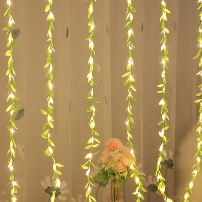 2M 20 LED Willow Leaf String Lights – Battery-Operated Decorative Copper Wire Lamp for Home Garden Basket Décor
