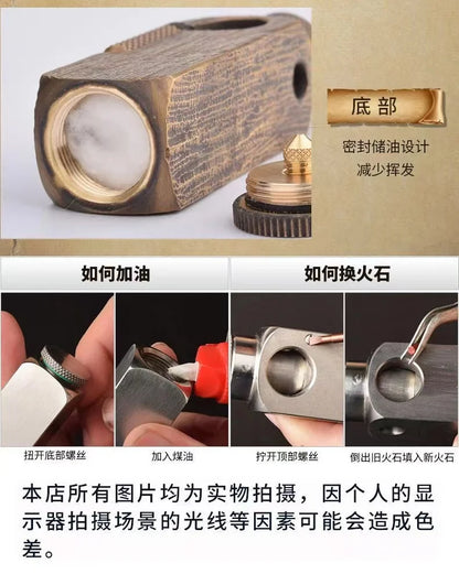 Handmade Brass Carved Trench Kerosene Lighter – Vintage Flamidor Gasoline Lighter, Heavy Men's Smoking Gift Collection