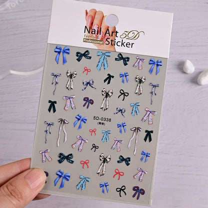 5D Pink & White Bowknot Nail Stickers – Self-Adhesive Kawaii Ribbon Nail Art Decals for DIY Manicure & Nail Decoration