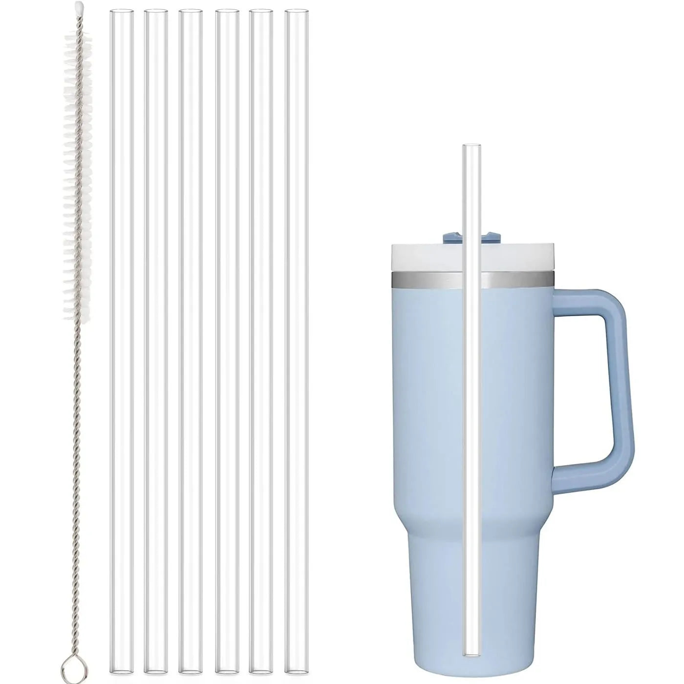 6 Pack Replacement Straws Compatible with Stanley 20 oz, 30 oz, 40 oz Cup Tumbler - Includes Cleaning Brush