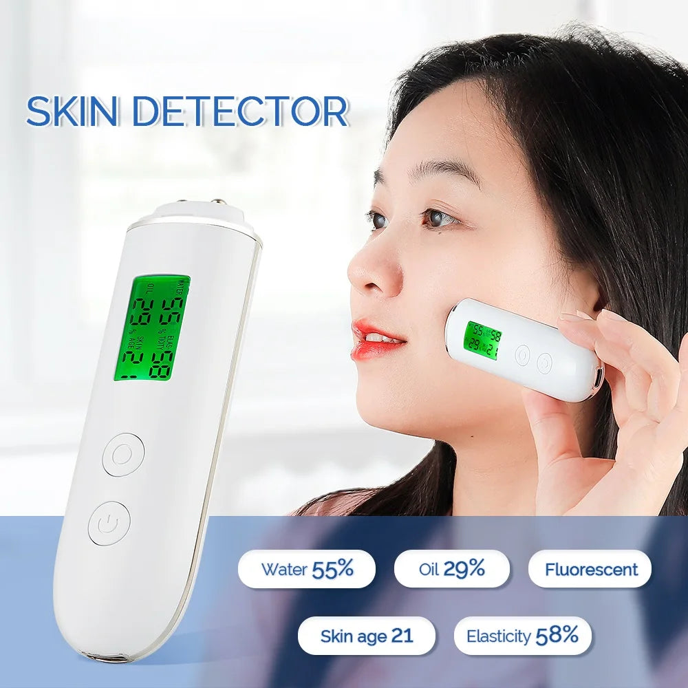 Skin Tester Analyzer - Moisture, Oil Content, Elasticity, and Age Test Meter with Fluorescent Agent Detector