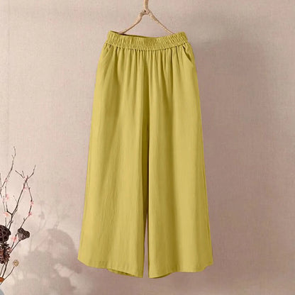 Women’s Casual Wide-Leg Pants – Lazy Style High-Waist Cropped Capris with Pockets, Lightweight & Loose Fit