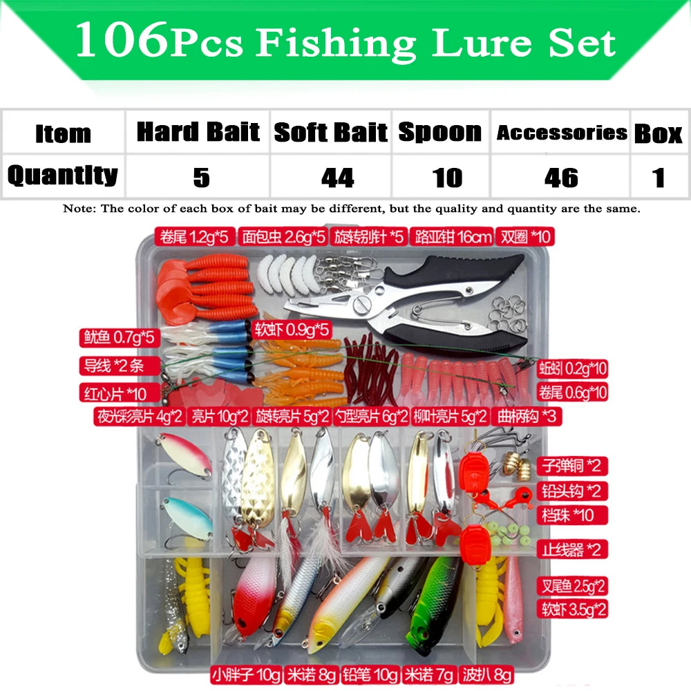 Fishing Lure Kit with Soft & Hard Baits – Minnow, Metal Jig Spoon & Crankbait Set for Bass & Pike Fishing with Storage Box Tackle Gear Kit