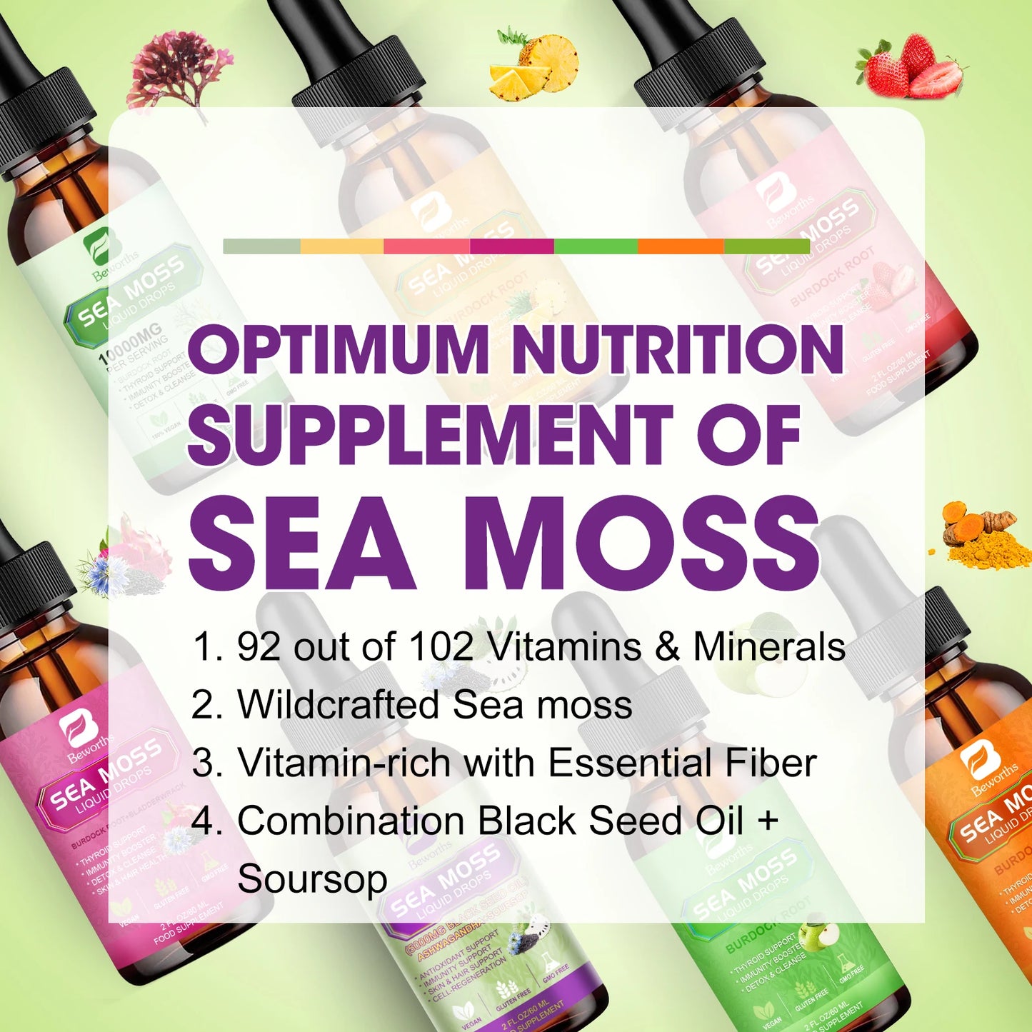 BEWORTHS Sea Moss & Soursop Graviola Extract Drops – Immunity, Kidney Health, Digestion & Antioxidant Support