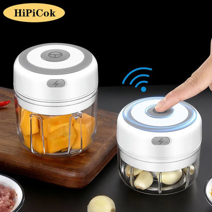HiPiCok Electric Meat Grinder & Garlic Crusher | Mini Food Chopper & Vegetable Masher Machine - USB Kitchen Gadget
