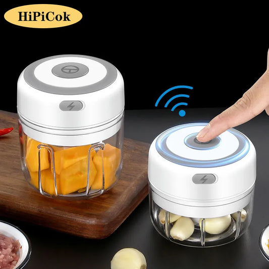 HiPiCok Electric Meat Grinder & Garlic Crusher | Mini Food Chopper & Vegetable Masher Machine - USB Kitchen Gadget