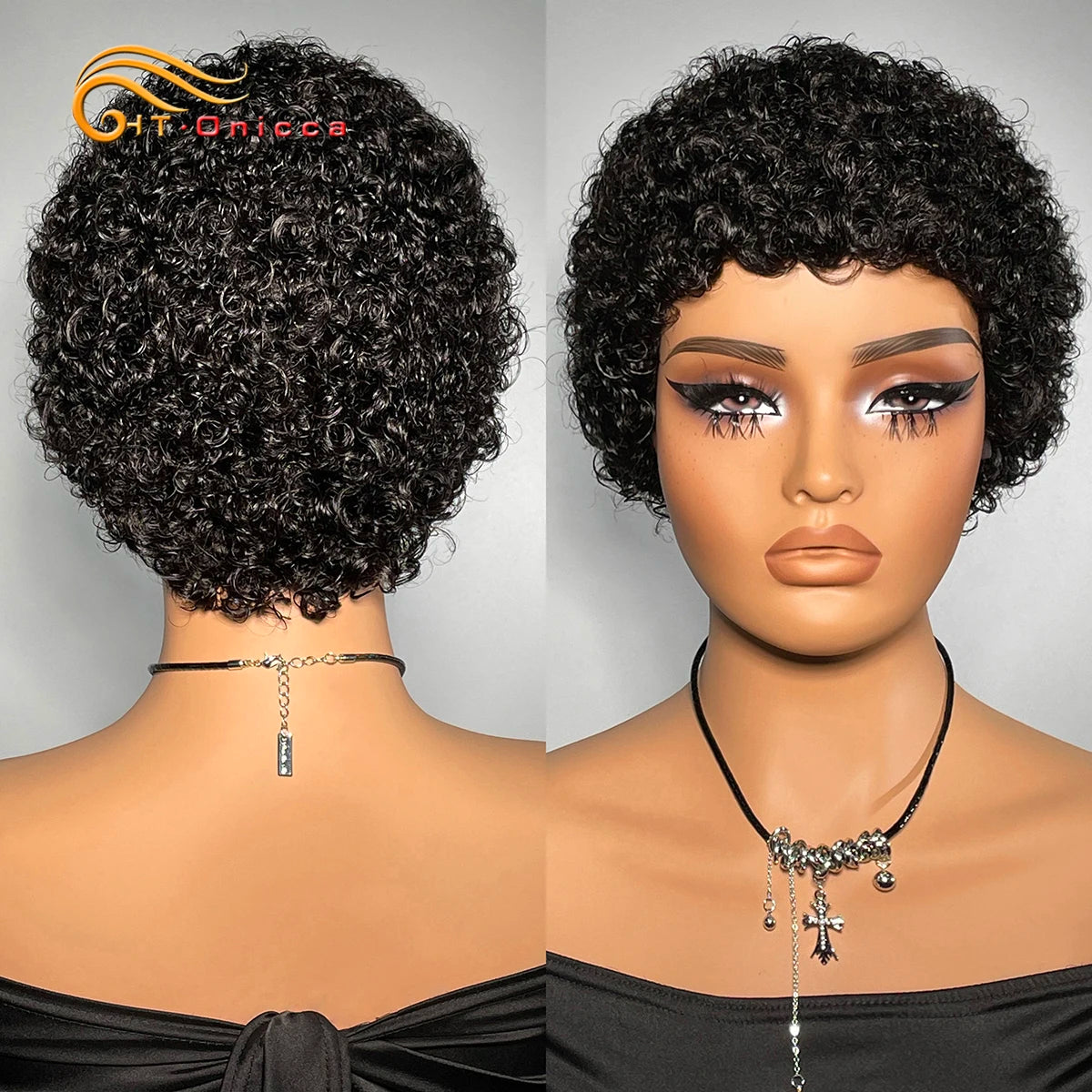 99J Short Curly Human Hair Wig - Full Machine-Made Kinky Curly Wig for Women