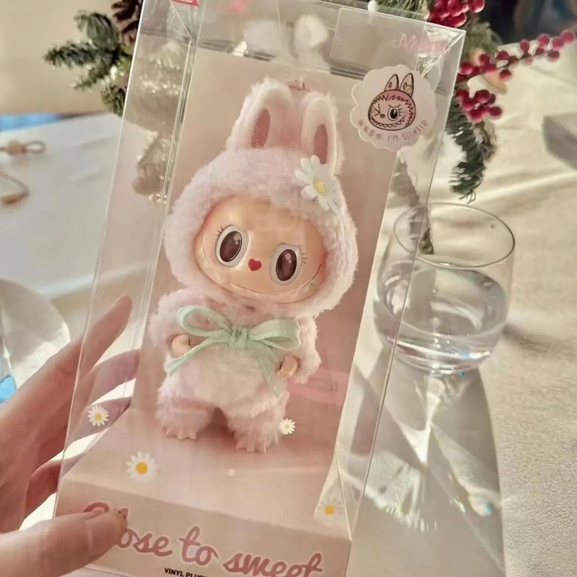 Mokoko Sweetheart Pink Labubu Doll Pendant — Cute 1:1 Replica Ornament, Christmas Gift for Kids