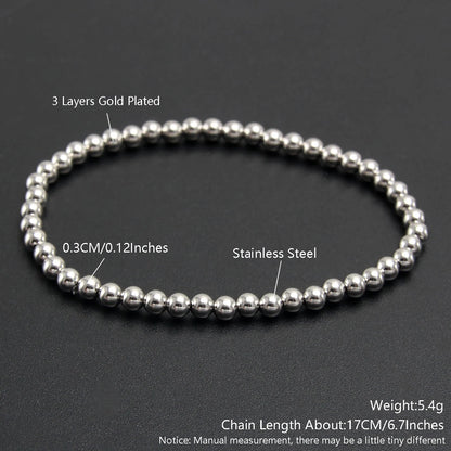 MHS.SUN Trendy Stainless Steel Stretch Bracelet — Gold & Silver Beaded 2mm/5mm/8mm for Men & Women