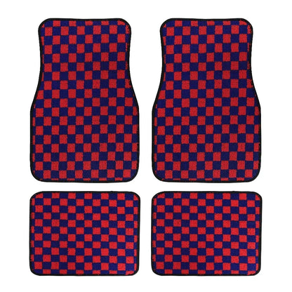 4PCS Universal Checkered Car Floor Mats - Anti-Slip Front & Rear Checkerboard Auto Carpet Foot Mats