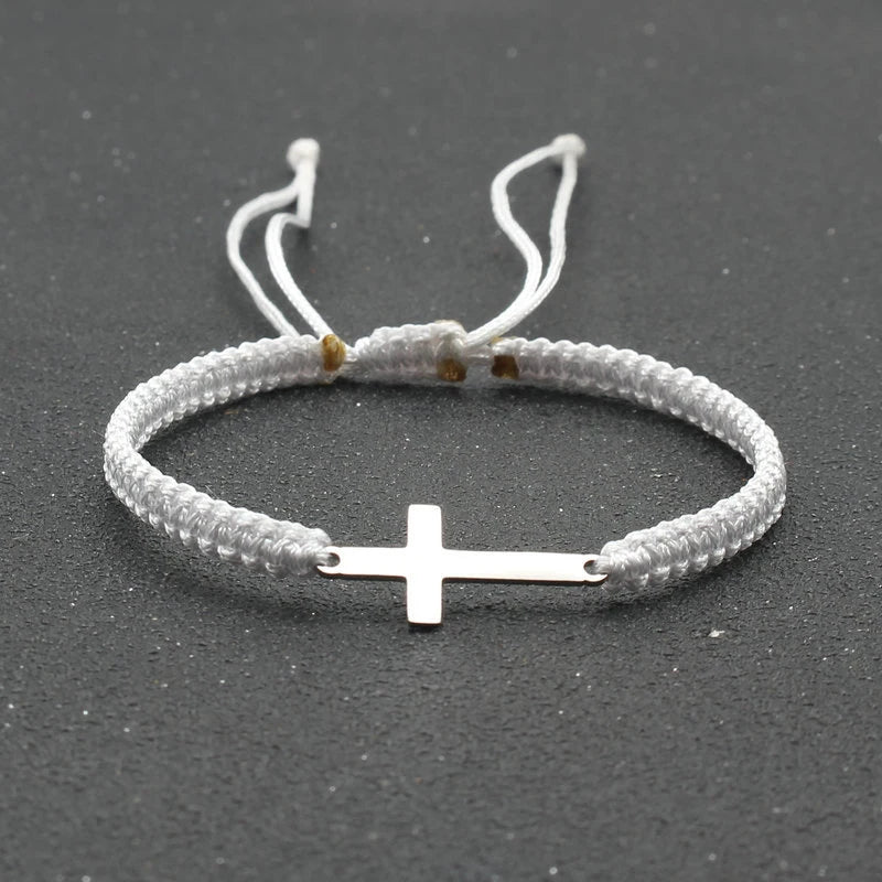 Handwoven Adjustable Stainless Steel Cross Bracelet – Colorful Cord Couple Friendship Jewelry