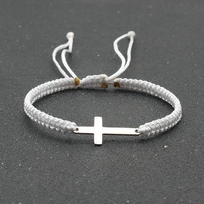 Handwoven Adjustable Stainless Steel Cross Bracelet – Colorful Cord Couple Friendship Jewelry