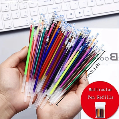 100PCS 1.0mm Glitter Pen Refills - Multicolor Gel Ink DIY Art & Writing Refill Set