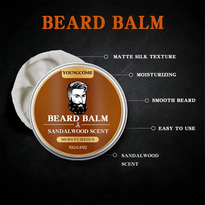 Organic Beard Growth Oil & Sandalwood Balm Grooming Kit (1/2/4 Set) – 24H Nourishing Beard Care with Argan Oil & Vitamin E, Anti-Flake Moisturizer for Men